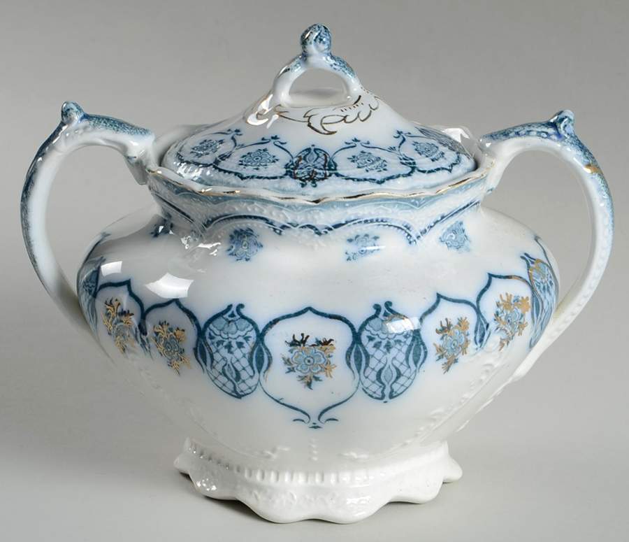 Eclipse (Blue Green Transfer) Sugar Bowl & Lid by Johnson Brothers-1
