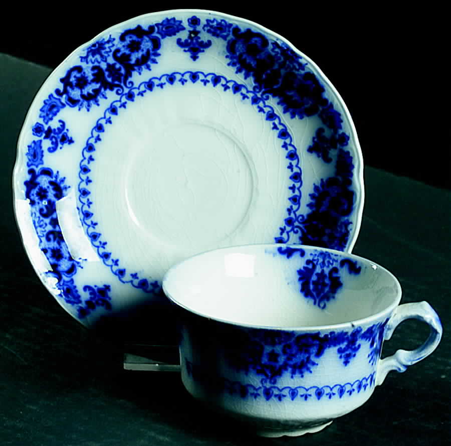 Albany Flow Blue (No Trim) Flat Cup & Saucer Set by Johnson Brothers-1