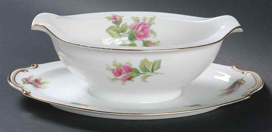 Wild Rose Gravy Boat with Attached Underplate by Japan-1