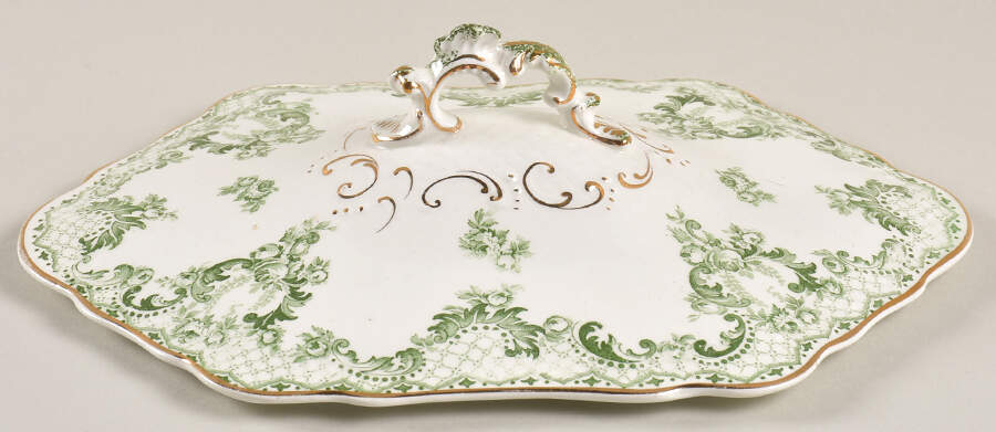 Cloverly Green (Gold Accent, Gold Trim) Lid for Oval Vegetable by Johnson Brothers-1