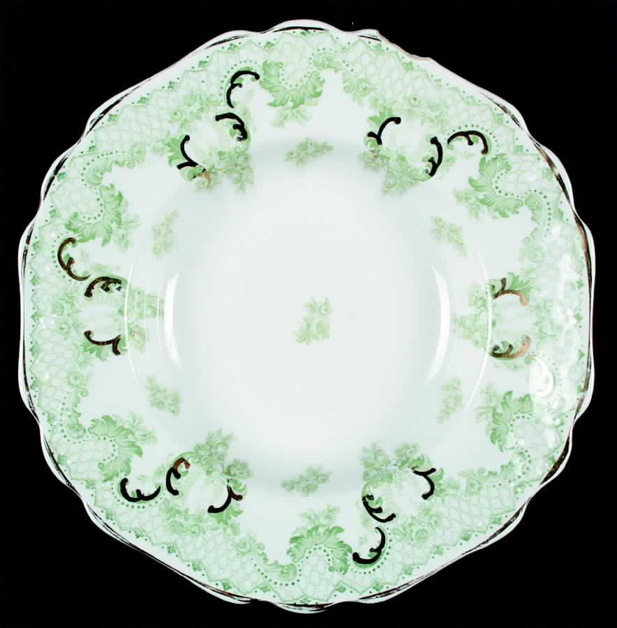 Cloverly Green (Gold Accent, Gold Trim) Rim Soup Bowl by Johnson Brothers-1