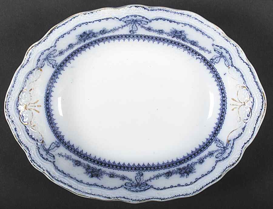Glenwood (Flow Blue, Gold Trim) 8" Oval Vegetable Bowl by Johnson Brothers-1