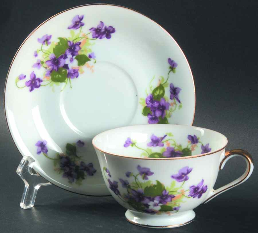 Sweet Violet Footed Cup & Saucer Set by Japan-1