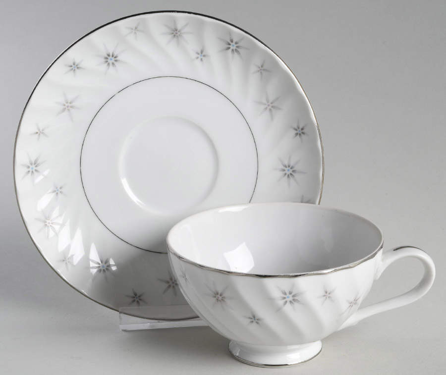 Snowburst Footed Cup & Saucer Set by Japan-1