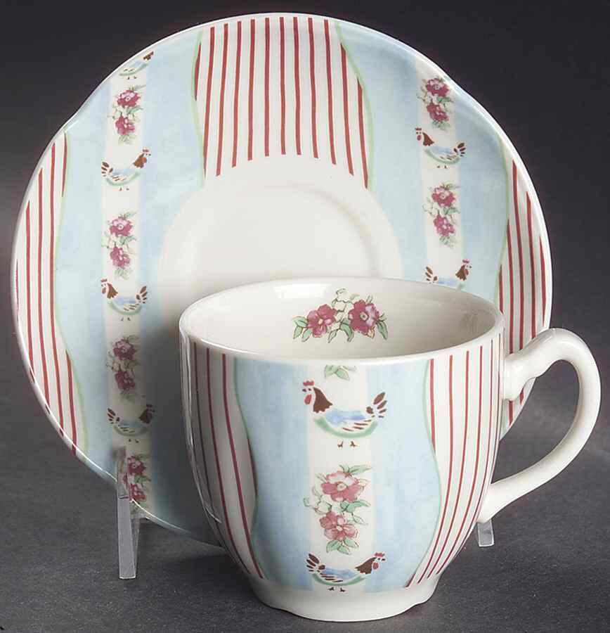 Farmhouse Chic (Silky Stripe) Flat Cup & Saucer Set by Johnson Brothers-1
