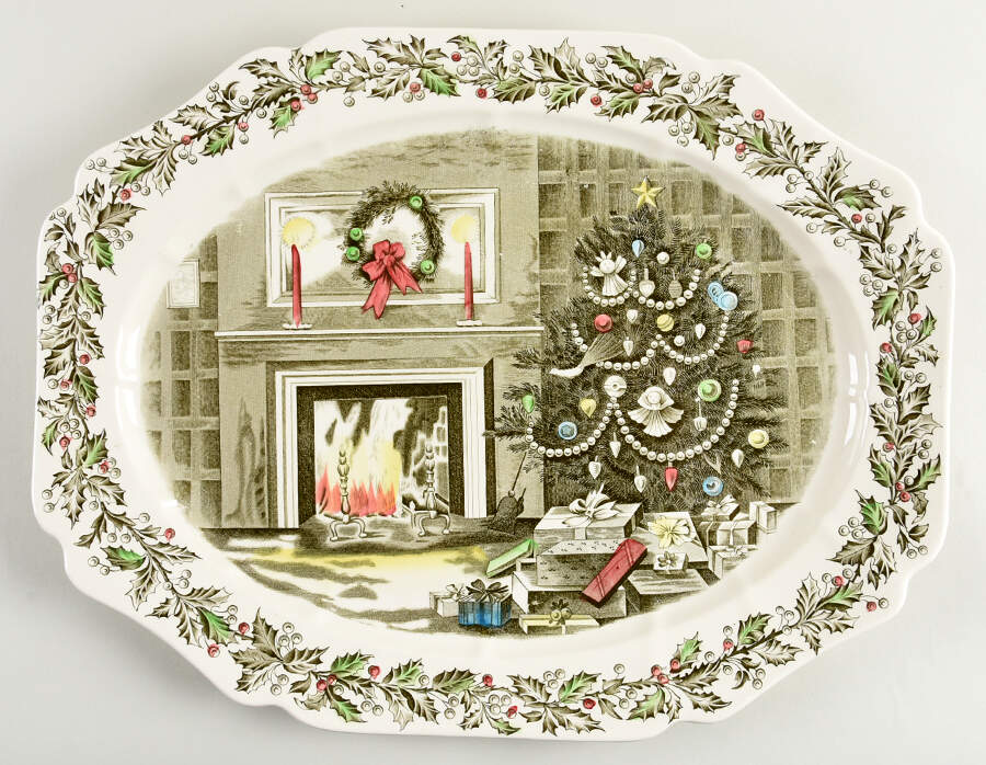 Merry Christmas ("From an Original Hand Engraving" 20" Oval Serving Platter by Johnson Brothers-1