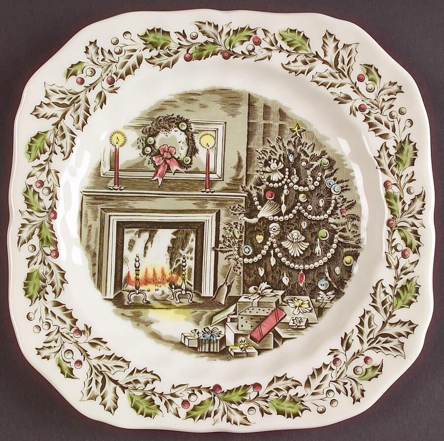 Merry Christmas ("From an Original Hand Engraving" Square Salad Plate by Johnson Brothers-1