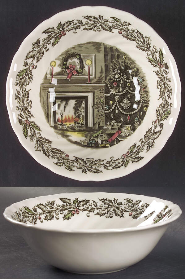 Merry Christmas ("From an Original Hand Engraving" 8" Round Vegetable Bowl by Johnson Brothers-1