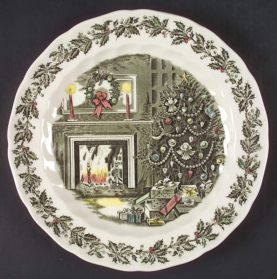 Merry Christmas ("From an Original Hand Engraving" 12" Chop Plate (Round Platter) by Johnson Brothers-1