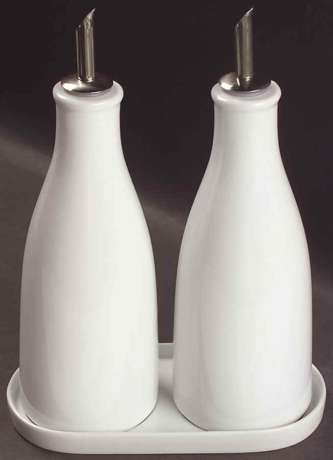 Basic White Set of 2 Oil/Vinegar Jars W/Drizzle Spouts on Tray by JCPenney-1