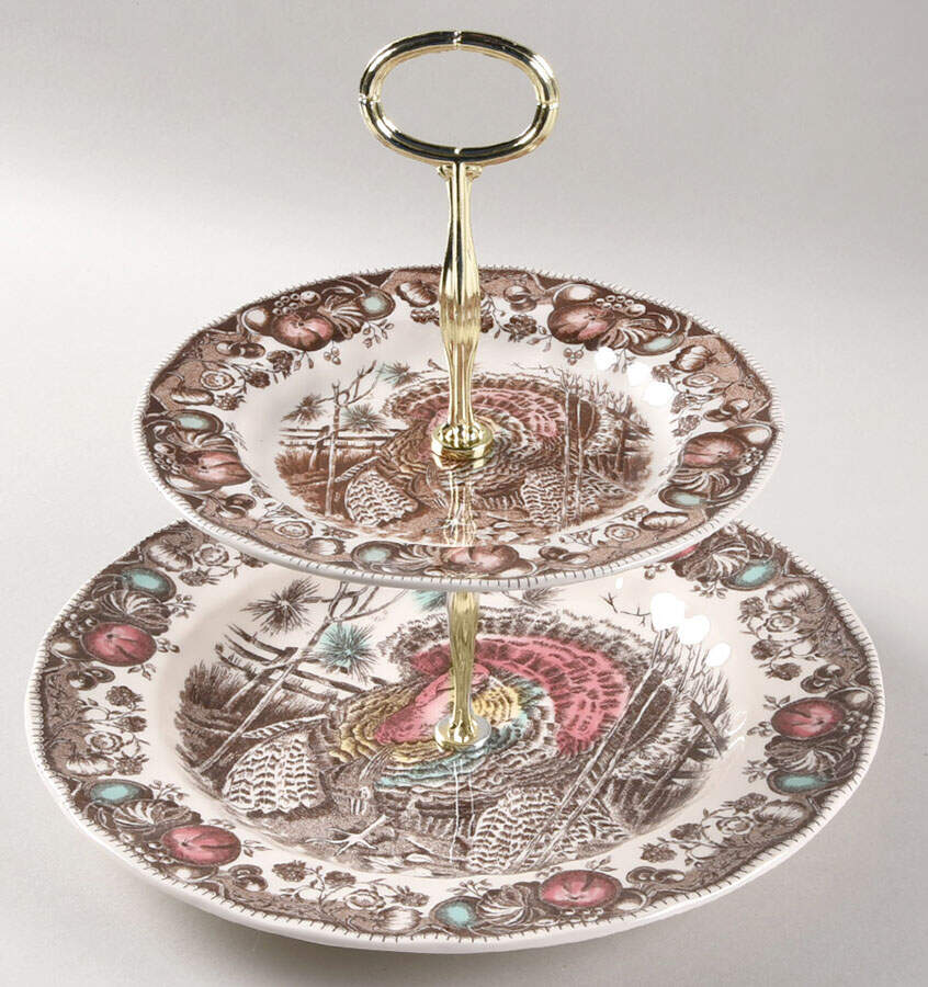 His Majesty (England 1883 Backstamp) 6 5/8"-10"  2 Tiered Serving Tray (Dp, Sp) HC by Johnson Brothers-1