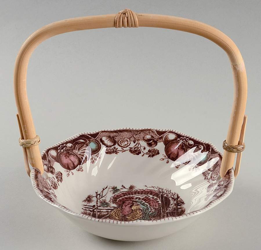 His Majesty (England 1883 Backstamp) 7''-7 1/4'' Basket W/Bamboo Handle HC by Johnson Brothers-1