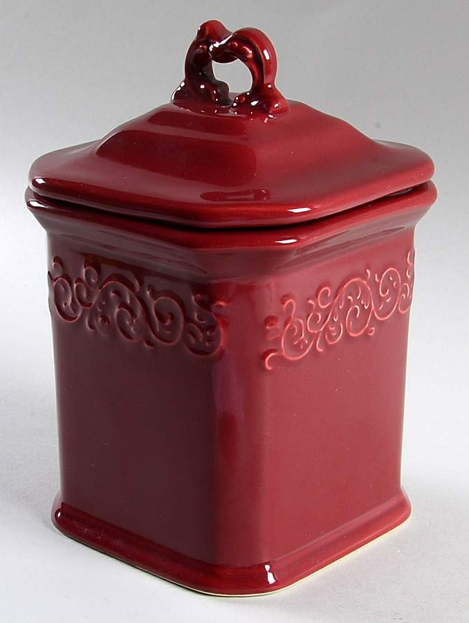 Vintage Burgundy Small Canister & Lid by JCPenney-1