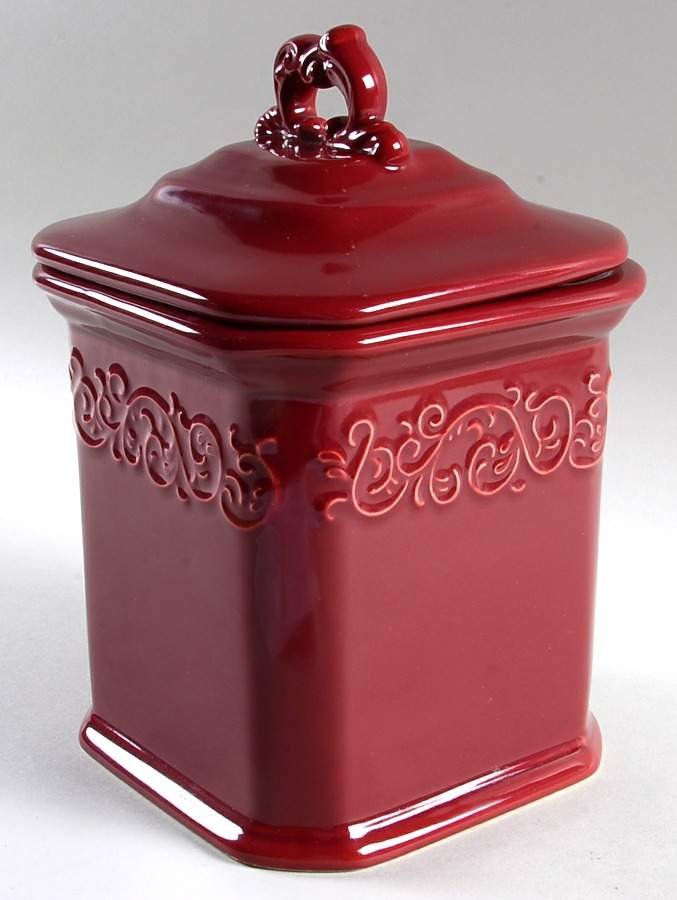 Vintage Burgundy Medium Canister & Lid by JCPenney-1