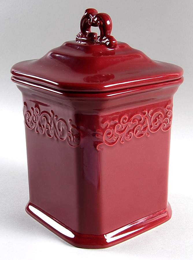 Vintage Burgundy Large Canister & Lid by JCPenney-1