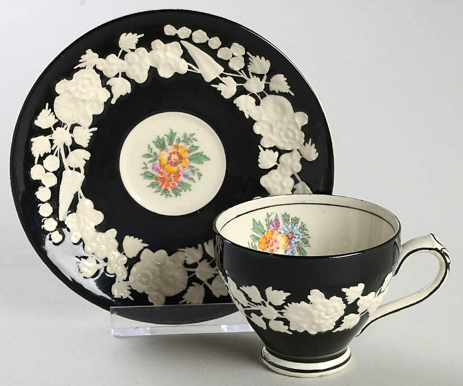 Rhapsody Black Footed Demitasse Cup & Saucer Set by George Jones & Sons-1