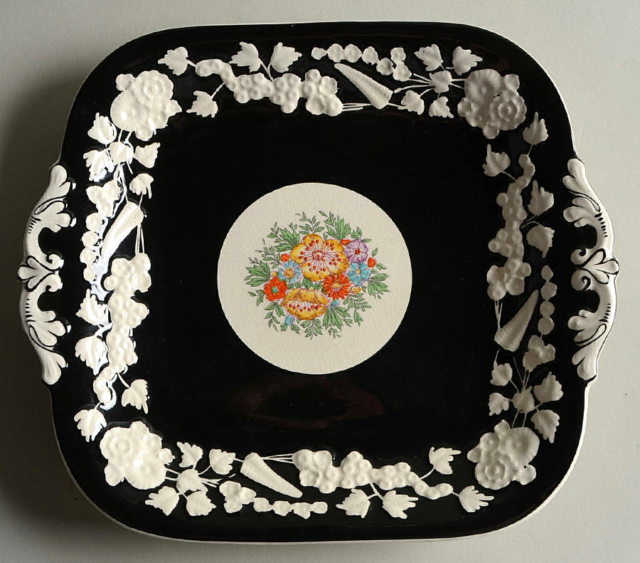 Rhapsody Black Square Handled Cake Plate by George Jones & Sons-1