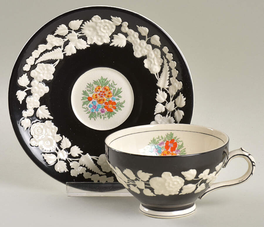 Rhapsody Black Footed Cup & Saucer Set by George Jones & Sons-1