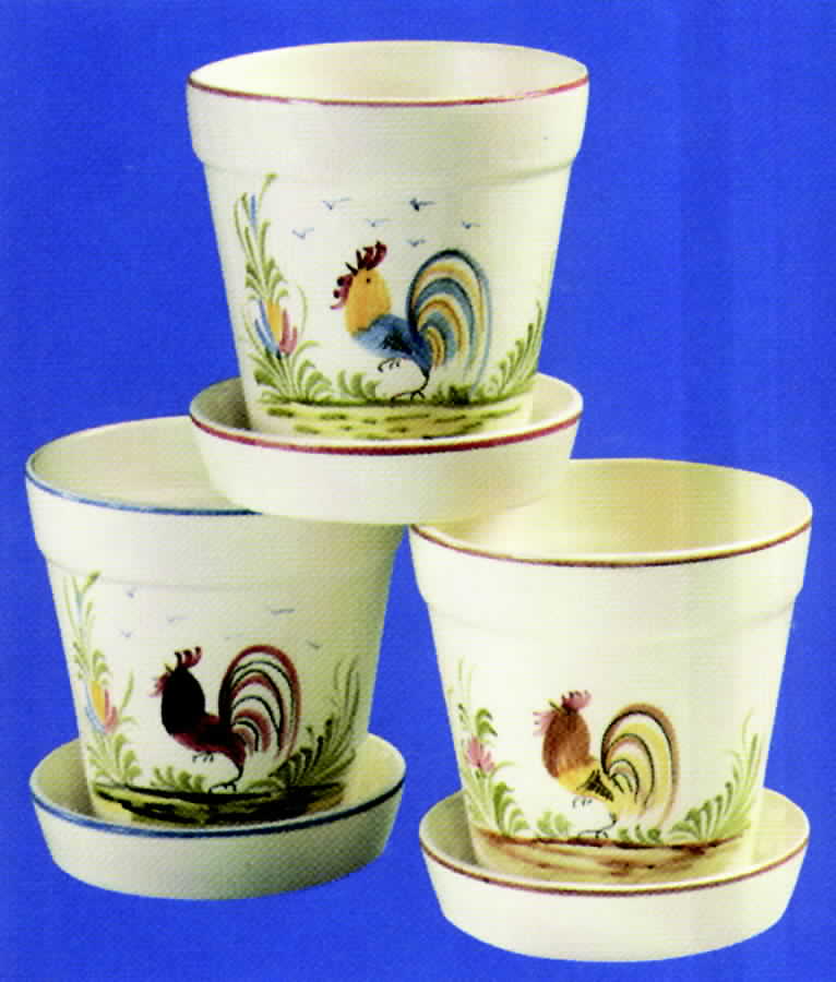 Roosters 5" Flower Pot & Underplate by Jay Willfred-1