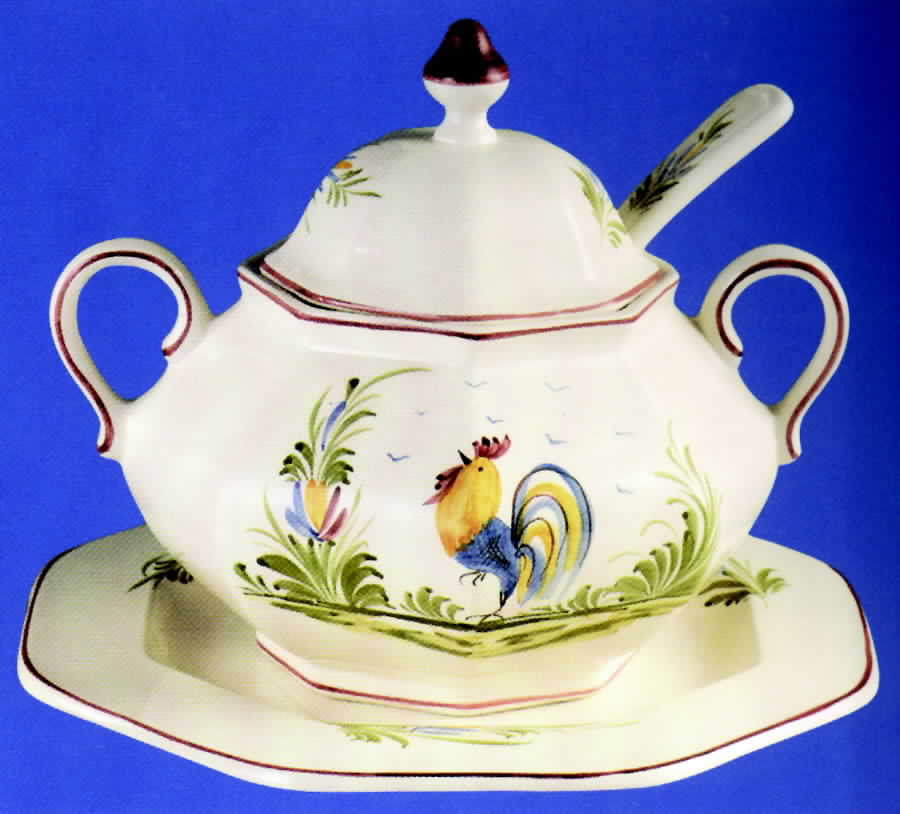 Roosters Tureen & Lid w/Ladle & Underplate by Jay Willfred-1