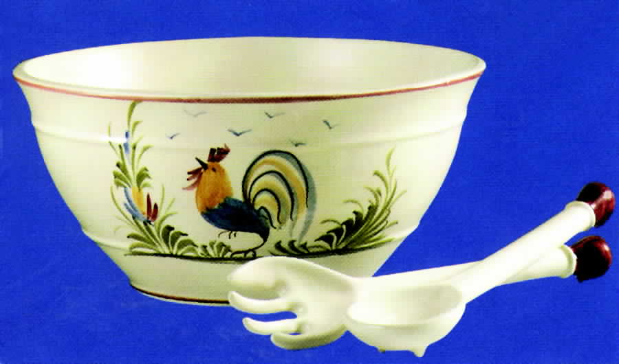 Roosters (3 Pc) Salad Serving Set (Bowl/Solid Serving Set) by Jay Willfred-1