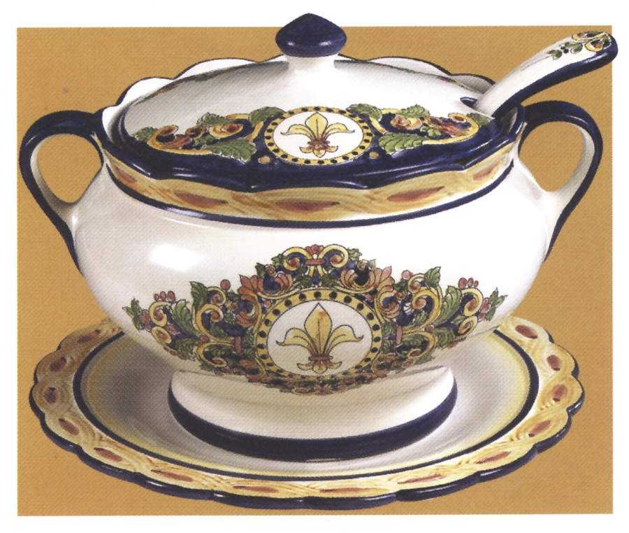Fleur De Lis Tureen & Lid w/Ladle & Underplate by Jay Willfred-1