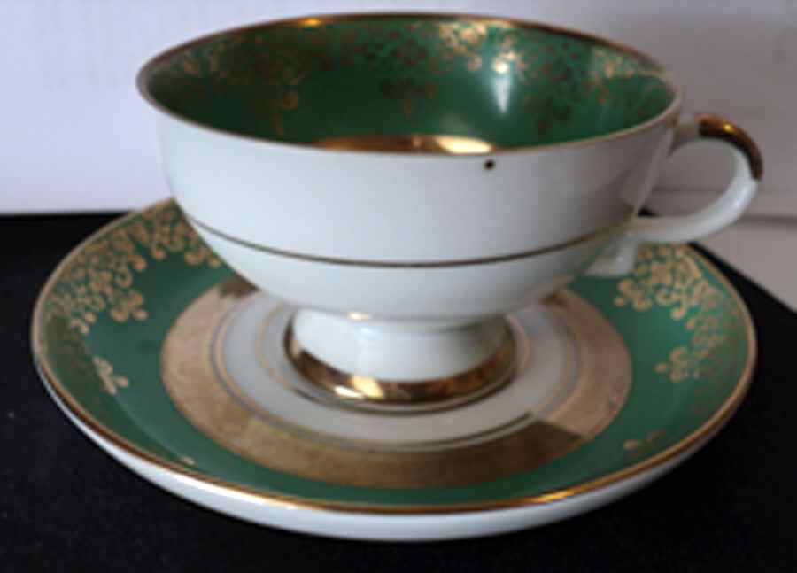 W02128 Green Footed Cup & Saucer Set by Johann Haviland-1