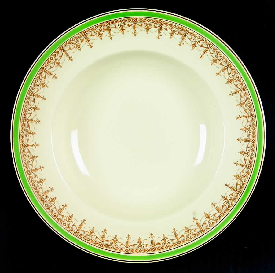 Waldorf (Victorian, Green Band) Rim Soup Bowl by Johnson Brothers-1