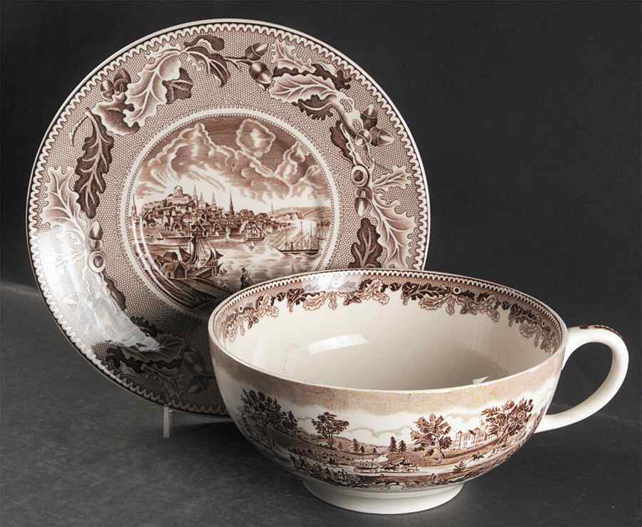 Historic America Brown (Circa 1930-1974) Colossal Cup & Saucer Set by Johnson Brothers-1