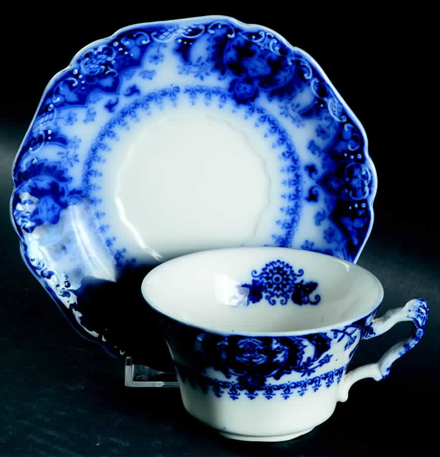 Florida (Flow Blue) Flat Cup & Saucer Set by Johnson Brothers-1