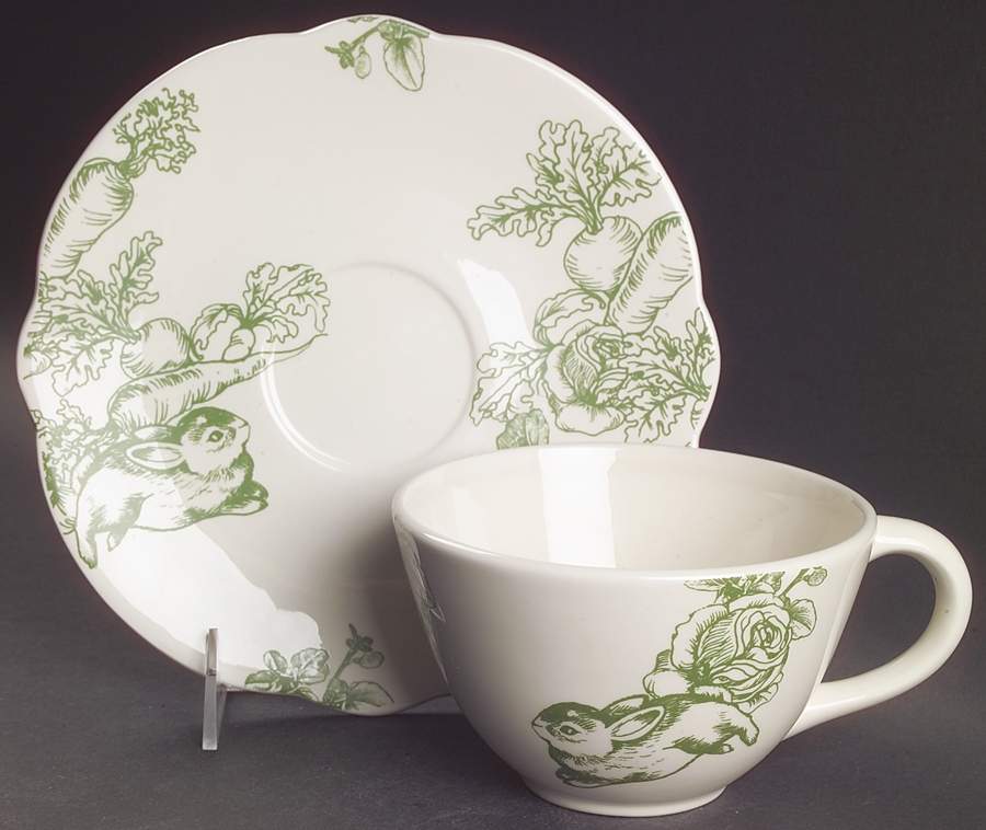 Bunny Toile Flat Cup & Saucer Set by Jay Willfred-1