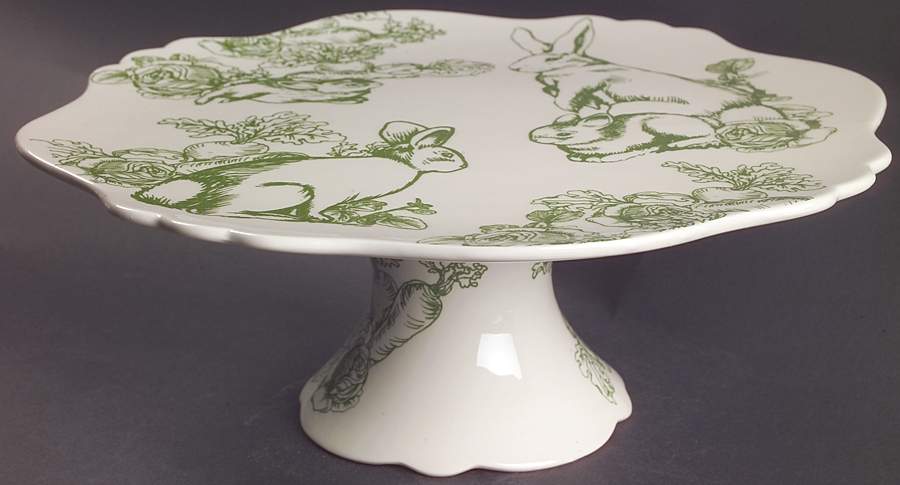 Bunny Toile 13" Diameter Pedestal Cake Stand by Jay Willfred-1