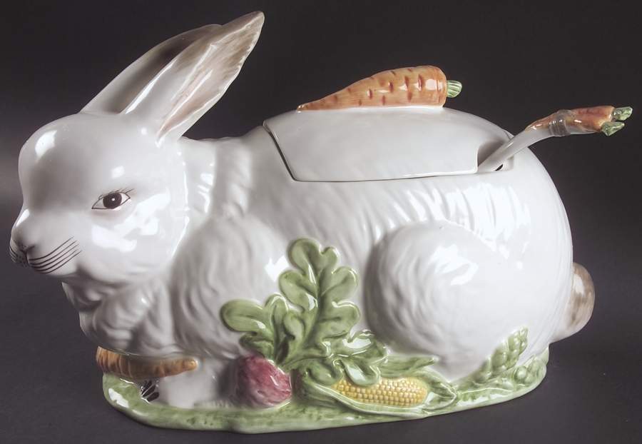 Bunny Toile Figural Tureen & Lid by Jay Willfred-1