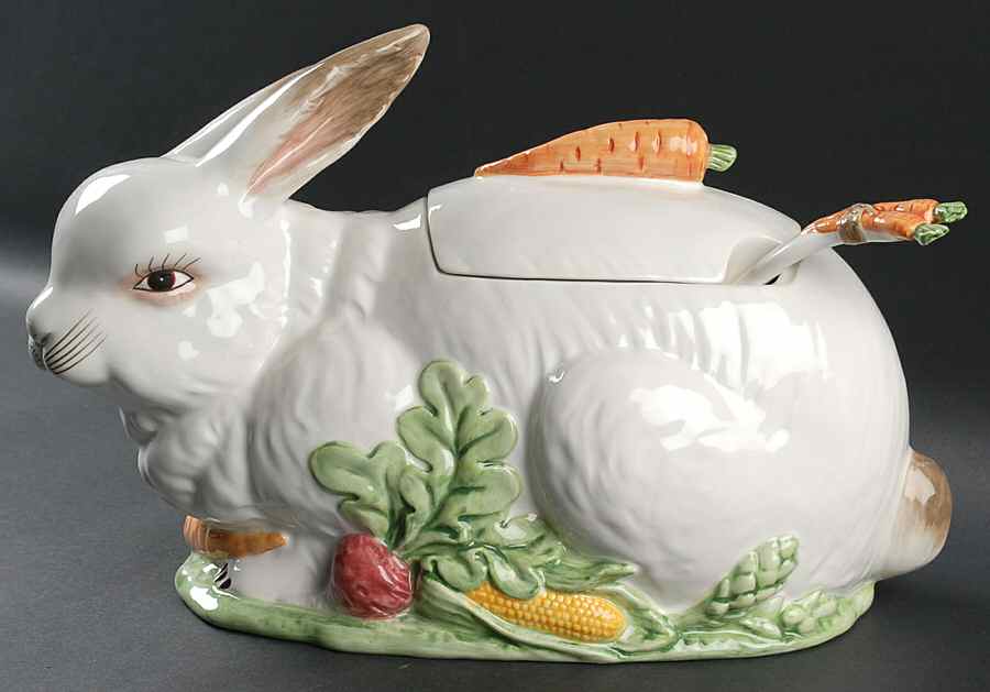 Bunny Toile Figural Tureen & Lid with Ladle by Jay Willfred-1