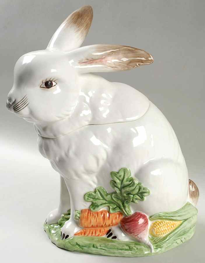 Bunny Toile Figural Cookie Jar & Lid by Jay Willfred-1