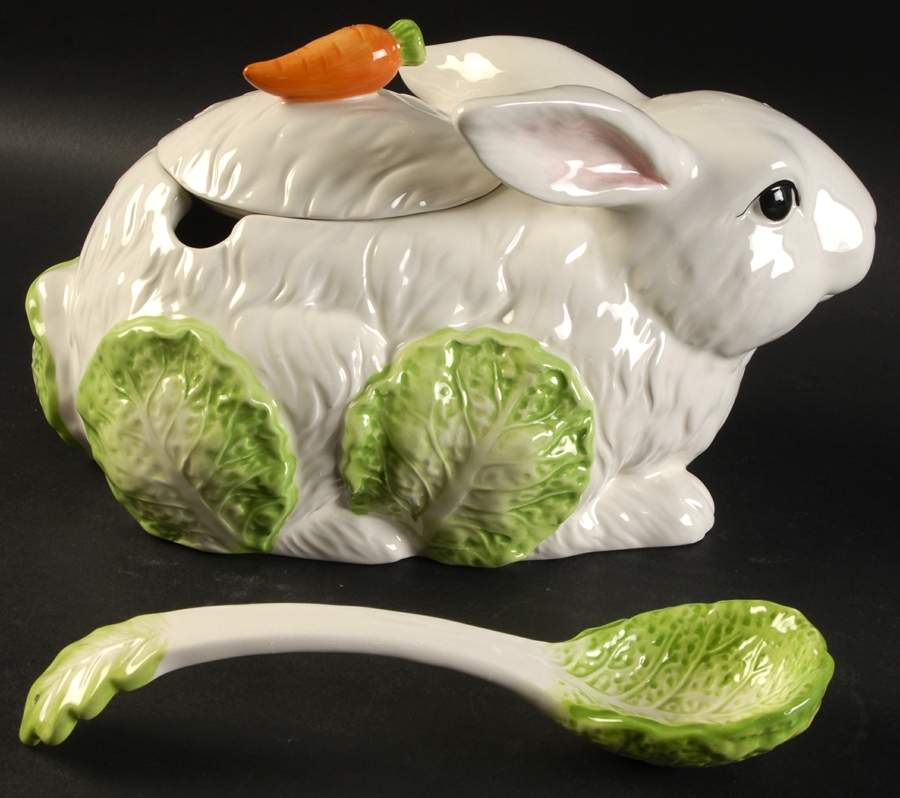 Bunny Toile Figural Tureen & Lid with Ladle by Jay Willfred-1