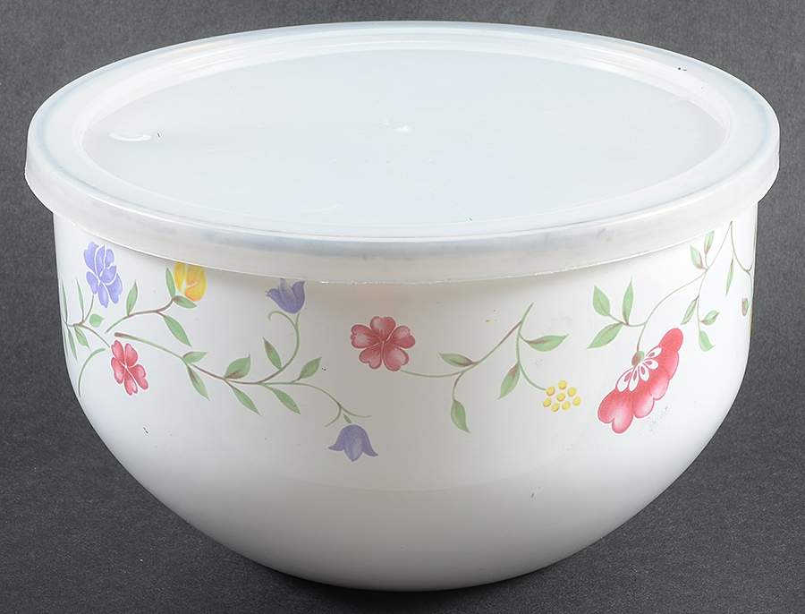 Summer Chintz ("England 1883" Stamp) 7 3/4" Metal Bowl W/Plastic Lid by Johnson Brothers-1