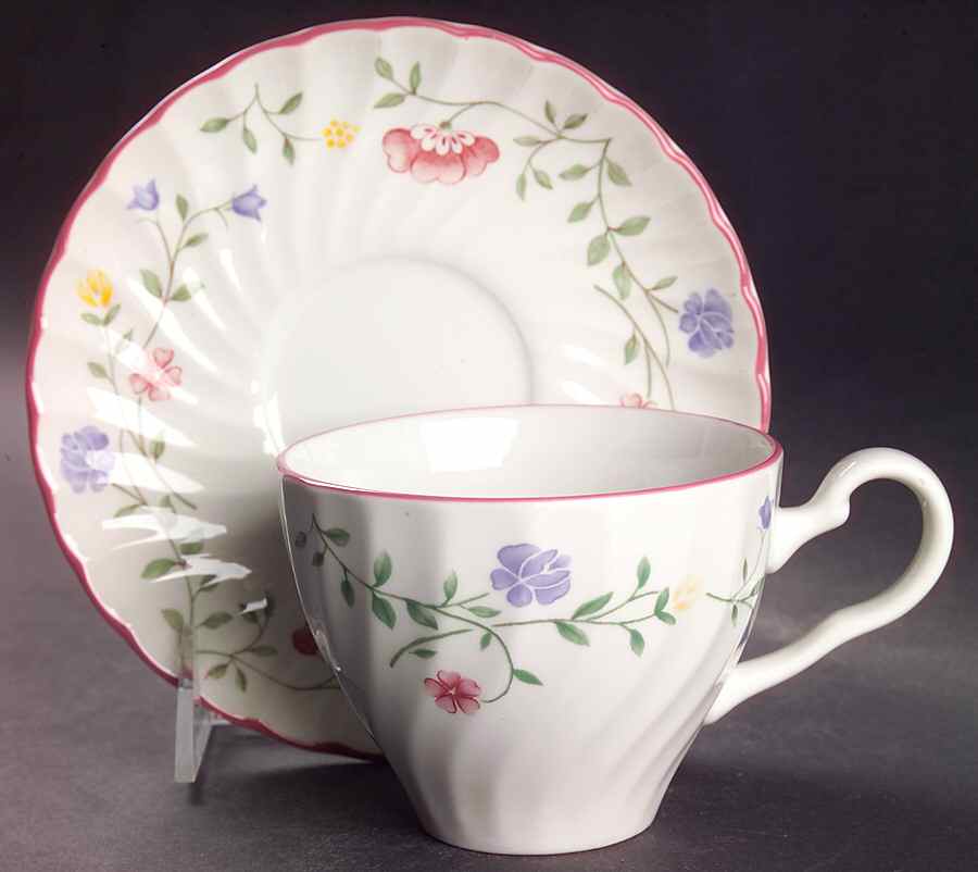 Summer Chintz ("England 1883" Stamp) Breakfast Cup & Cream Soup Saucer Set by Johnson Brothers-1