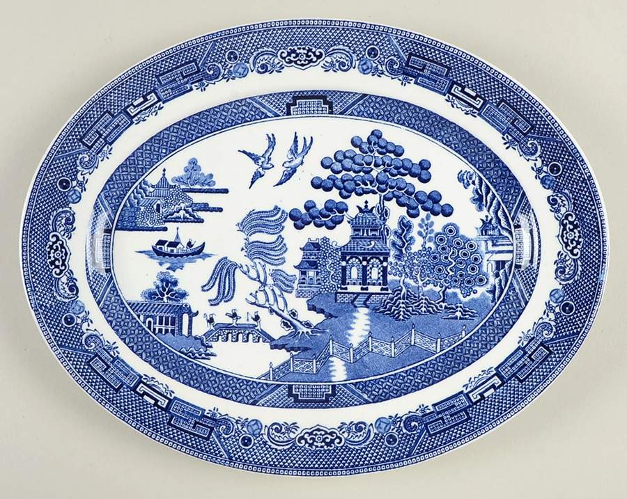 Willow Blue ("England 1883" Backstamp, China) 11" Oval Serving Platter by Johnson Brothers-1