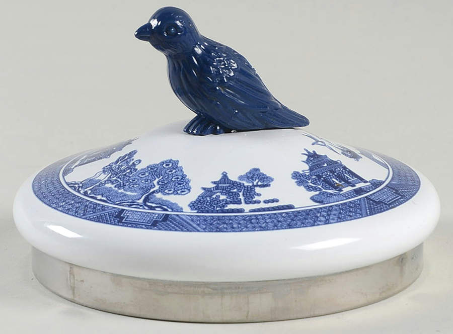 Willow Blue ("England 1883" Backstamp, China) Lid for Metal Kettle by Johnson Brothers-1