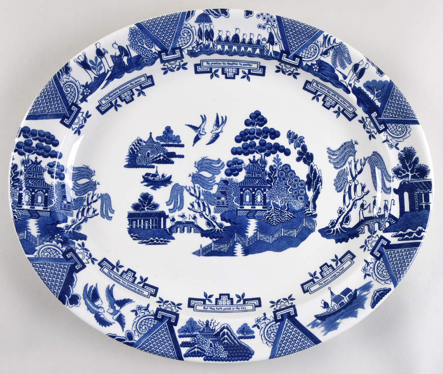 Willow Blue ("England 1883" Backstamp, China) Story Oval Serving Platter by Johnson Brothers-1