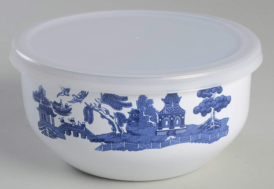 Willow Blue ("England 1883" Backstamp, China) Bowl-Metal 5 3/4" with Plastic Lid by Johnson Brothers-1