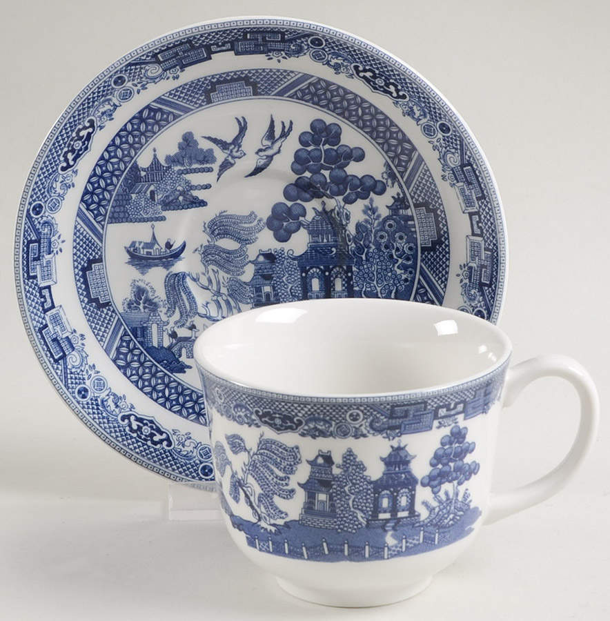 Willow Blue ("England 1883" Backstamp, China) Flat Cup & Saucer Set by Johnson Brothers-1