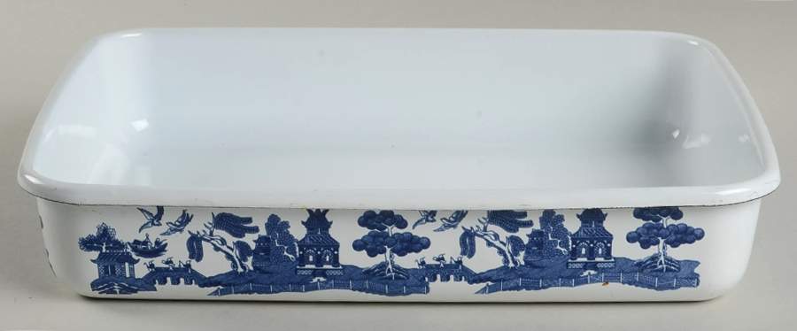 Willow Blue ("England 1883" Backstamp, China) 11" Metal Rectangular Baker by Johnson Brothers-1