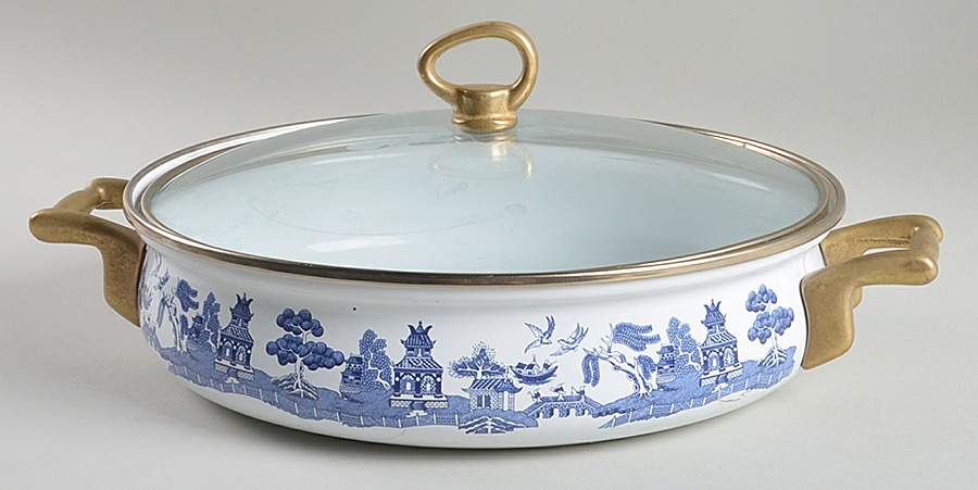 Willow Blue ("England 1883" Backstamp, China) 10" Skillet & Lid by Johnson Brothers-1