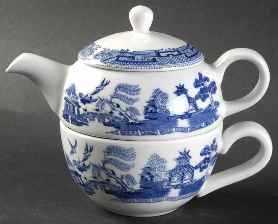 Willow Blue ("England 1883" Backstamp, China) Individual Teapot & Lid with Cup by Johnson Brothers-1