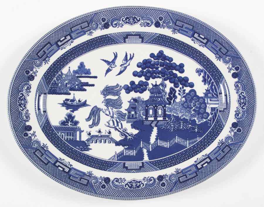 Willow Blue ("England 1883" Backstamp, China) 13" Oval Serving Platter by Johnson Brothers-1