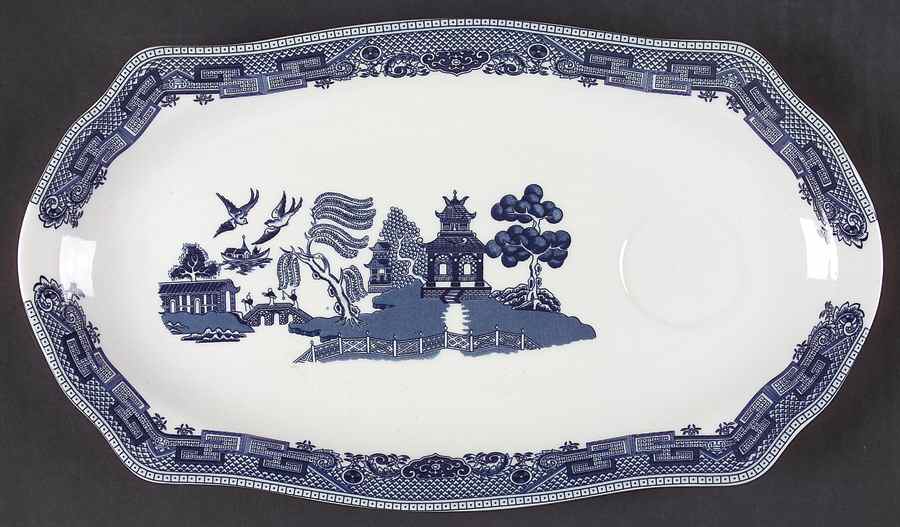 Willow Blue (Made in England, Earthenware, Newer) Snack Plate by Johnson Brothers-1