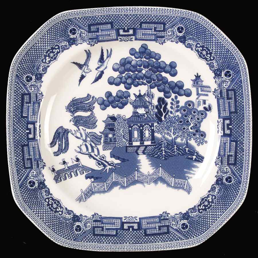 Willow Blue ("England 1883" Backstamp, China) Square Salad Plate by Johnson Brothers-1