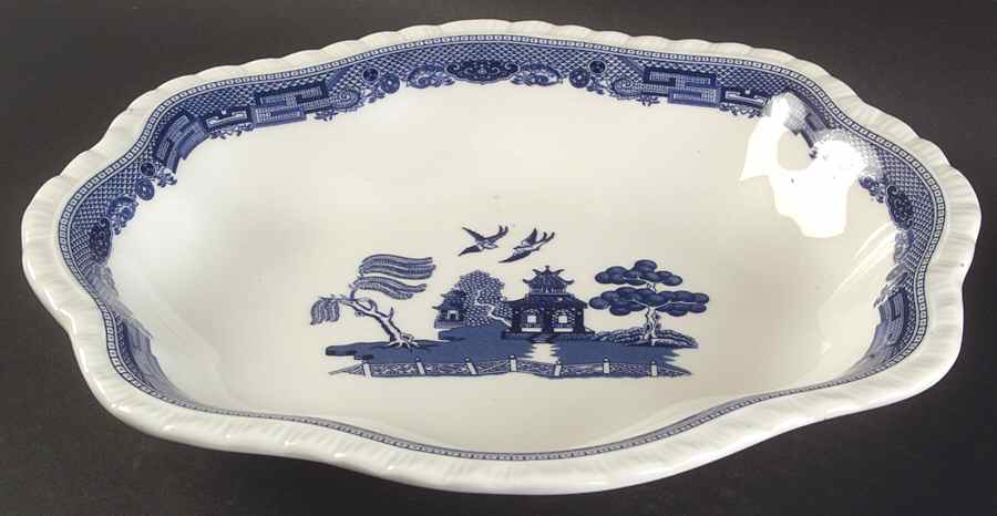 Willow Blue ("England 1883" Backstamp, China) 11" Scalloped Bowl by Johnson Brothers-1